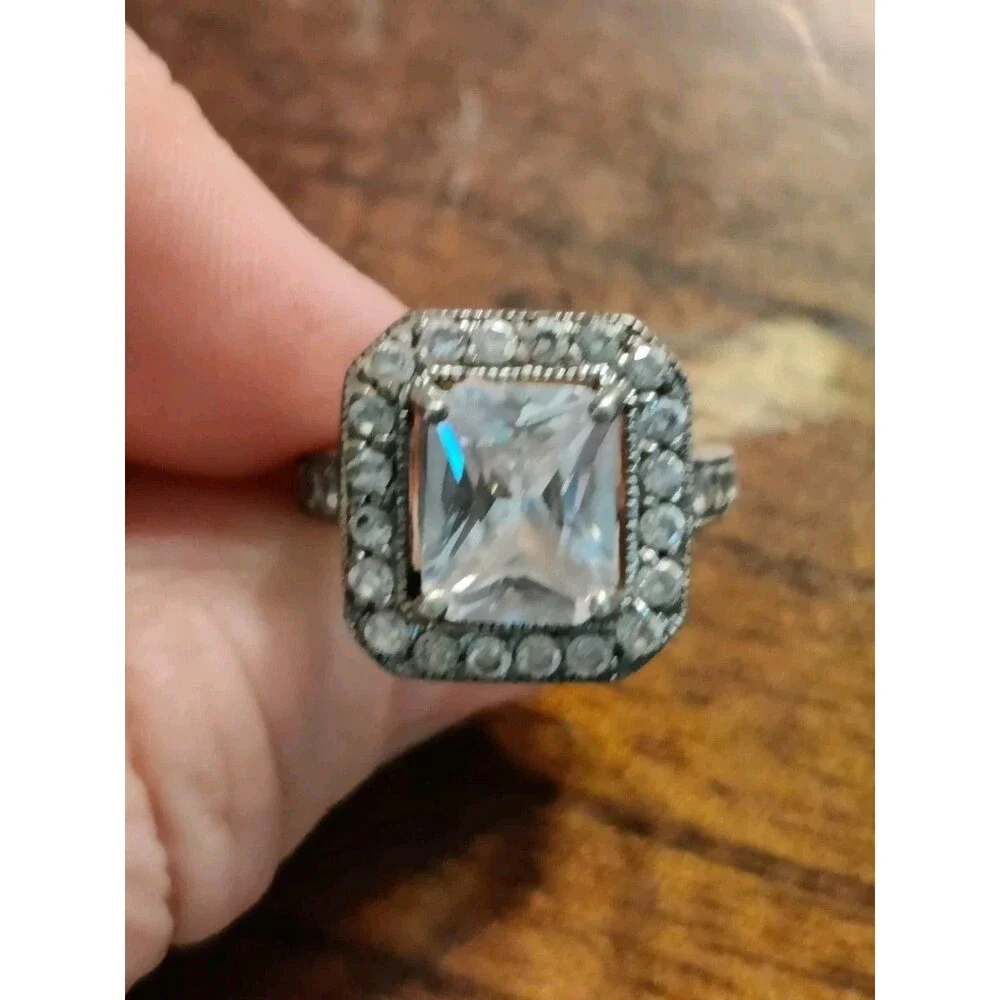 Vintage 925 Sterling Silver Square CZ Ring Size 7 Signed 925 FAS 7g